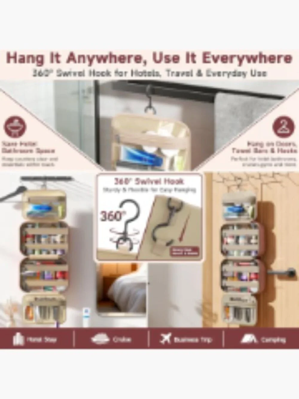 Hanging Toiletry Bag Travel Makeup Organizer Clear Pockets Oxford Cloth